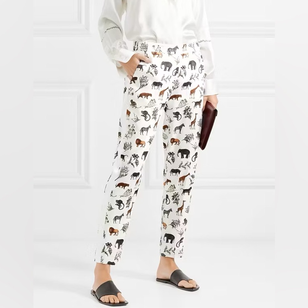 VICTORIA VICTORIA BECKHAM
Safari Print Trousers In White Size 8 US 12UK